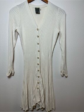 Taylor Cream Ribbed Button-Down Long Sleeve Dress